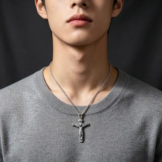 Gucci Cross Emblem Silver Pendant Chain Necklace