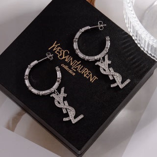 YSL Cassandre Crystal Hoop Earrings