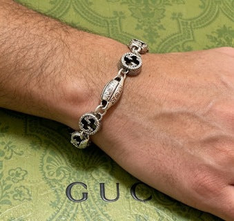 Gucci GG Black Enamel Medallion Link Necklace