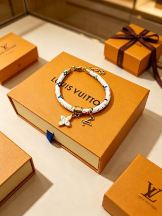 Louis Vuitton Color Bead Charm Leather Wrap Bracelet
