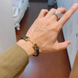 Gucci GG Horsebit Cord Green Bracelet