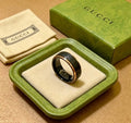 Gucci GG Interlocking Black Enamel Silver Band Ring