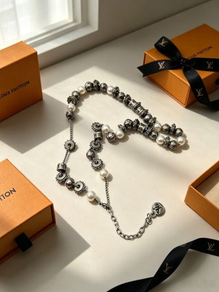 Louis Vuitton Pearl Monogram Layered Chain Necklace