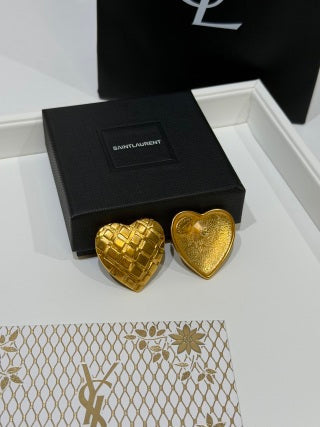 YSL Cœur Quilted Gold Heart Earrings