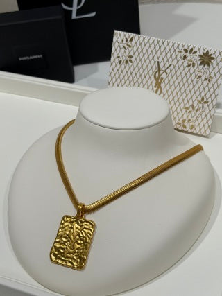 YSL Cassandre Medallion Textured Pendant Necklace