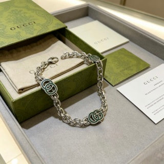 Gucci GG Interlocking Enamel Link Silver Bracelet