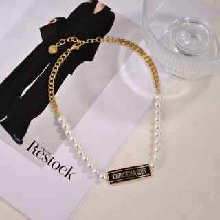 Dior Pearl Chain Oblique Necklace