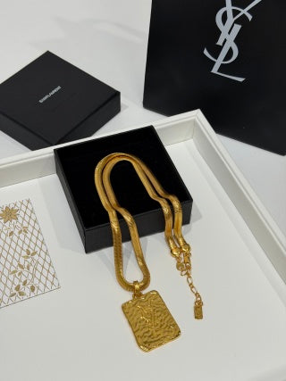 YSL Cassandre Medallion Textured Pendant Necklace