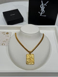 YSL Cassandre Medallion Textured Pendant Necklace