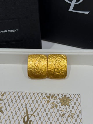 YSL Cassandre Textured Gold Plaque Earrings