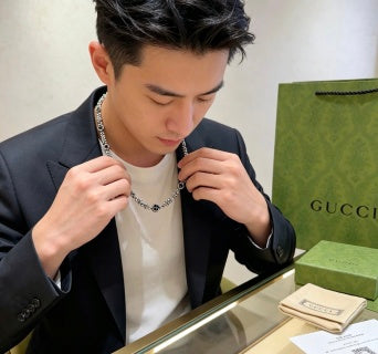 Gucci GG Bead Link Silver Chain Necklace