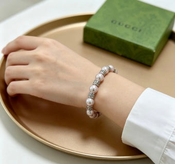 Gucci GG Pearl Bead Rose Gold Accent Bracelet