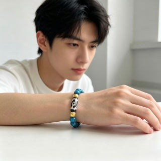 Gucci GG Blue Bead Charm Stretch Bracelet