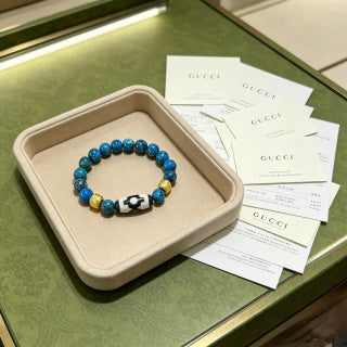 Gucci GG Blue Bead Charm Stretch Bracelet