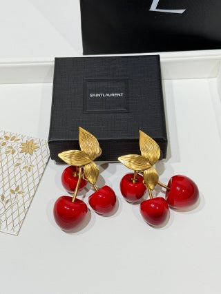 YSL Jardin Rouge Cherry Clip Earrings