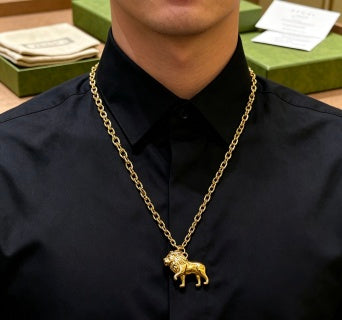 Gucci GG Lion Head Pendant Gold Chain Necklace