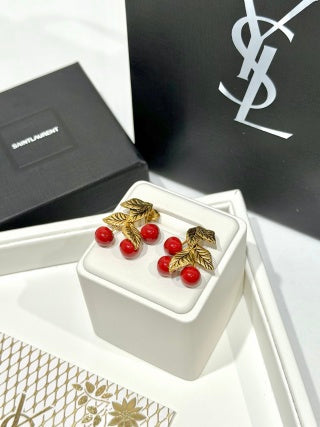 YSL Jardin Rouge Berry Leaf Earrings