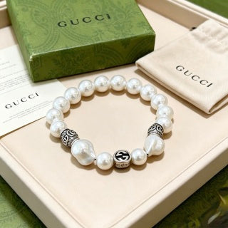 Gucci GG Pearl Bead Silver Accent Bracelet