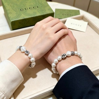 Gucci GG Pearl Bead Silver Accent Bracelet