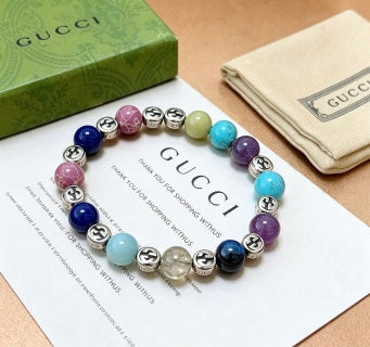 Gucci GG Multicolor Gemstone Bead Silver Accent Bracelet