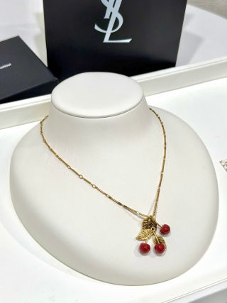 YSL Jardin Rouge Cherry Pendant Necklace