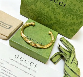 Gucci GG Horsebit Open Cuff Gold Bracelet