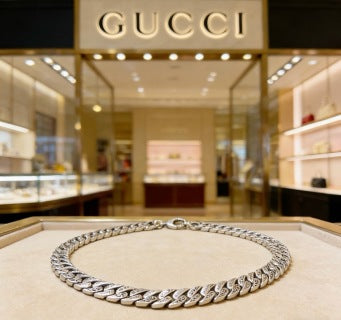 Gucci GG Twisted Herringbone Silver Chain Necklace