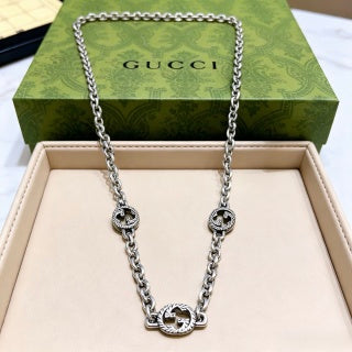 Gucci GG Interlocking Medallion Silver Long Necklace