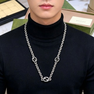 Gucci GG Interlocking Medallion Silver Long Necklace