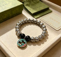 Gucci GG Black Bead Medallion Charm Bracelet