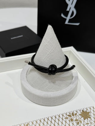 YSL Cassandre Noir Leather Cord Bracelet