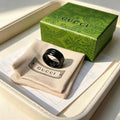 Gucci GG Black Enamel Gold Edge Band Ring