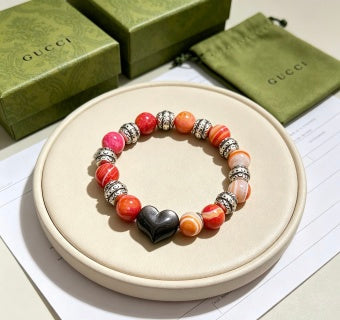 Gucci GG Coral Bead Silver Charm Bracelet