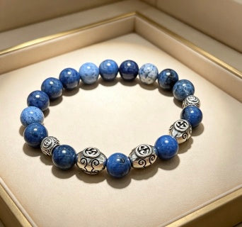 Gucci GG Blue Lapis Bead Silver Accent Bracelet