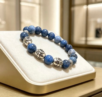 Gucci GG Blue Lapis Bead Silver Accent Bracelet