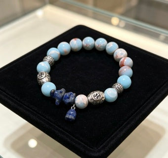 Gucci GG Blue Agate Bead Charm Bracelet