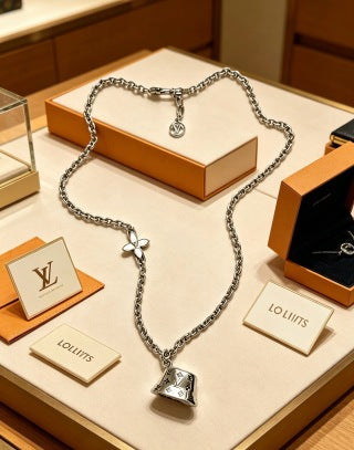 Louis Vuitton Monogram Lock Pendant Chain Necklace