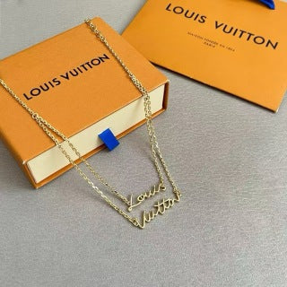 Louis Vuitton Script Logo Layered Chain Necklace