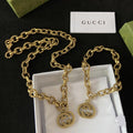 Gucci GG Engraved Medallion Chain Necklace