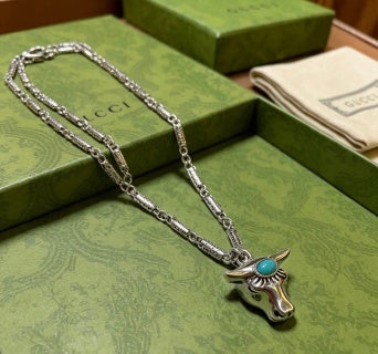 Gucci GG Horse Head Turquoise Pendant Necklace