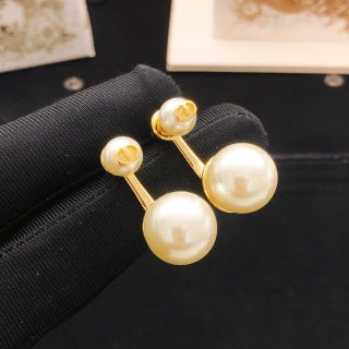 Dior Celestine Double-Pearl Bar Drop Stud Earrings