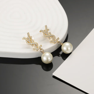 YSL Pearl Emblem Drop Earrings